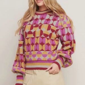 Vibrant Geometric Crew Neck Sweater